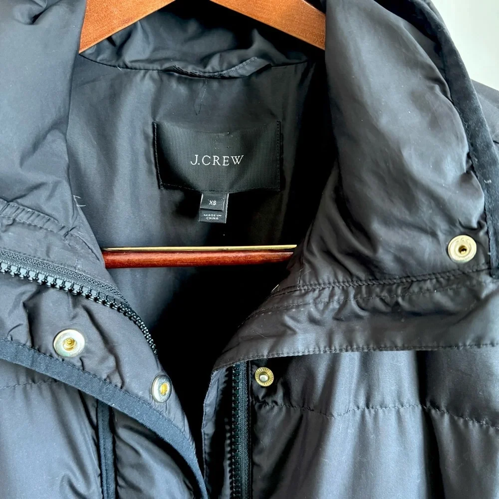 J. Crew Long Black Puffer Coat Womens Sz XS - Picture 4 of 11